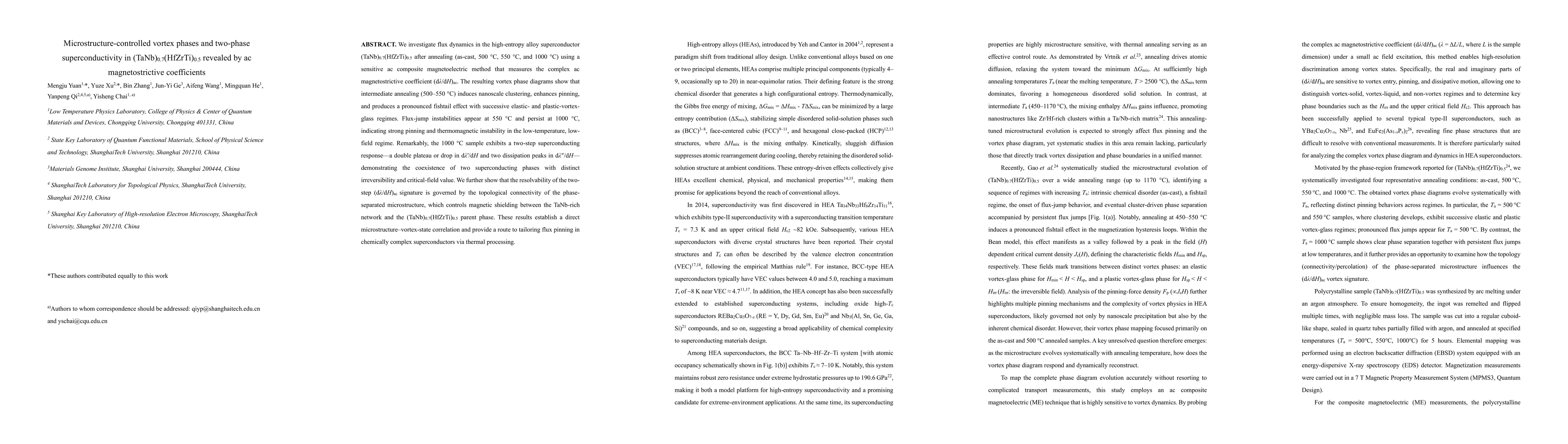 Thumbnail for Microstructure-controlled vortex phases and two-phase superconductivity in (TaNb)0.7(HfZrTi)0.5 revealed by ac magnetostrictive coefficients