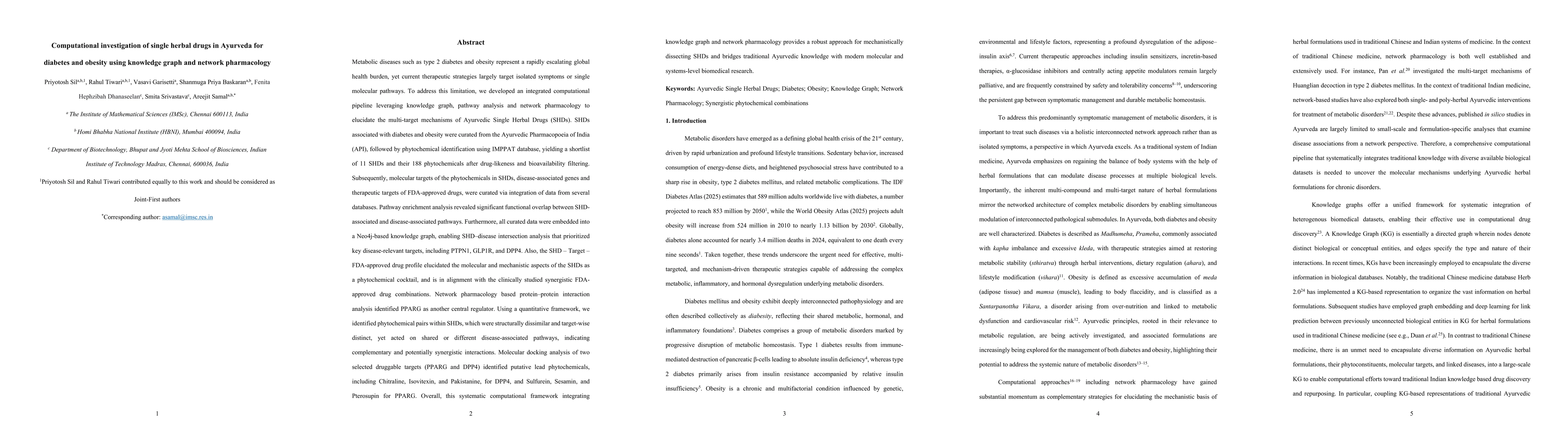 Thumbnail for Computational investigation of single herbal drugs in Ayurveda for diabetes and obesity using knowledge graph and network pharmacology