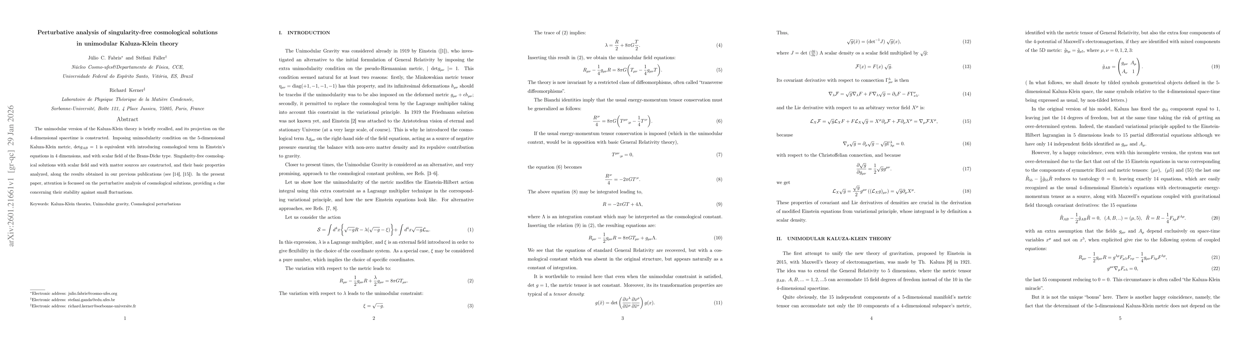 Thumbnail for Perturbative analysis of singularity-free cosmological solutions in unimodular Kaluza-Klein theory