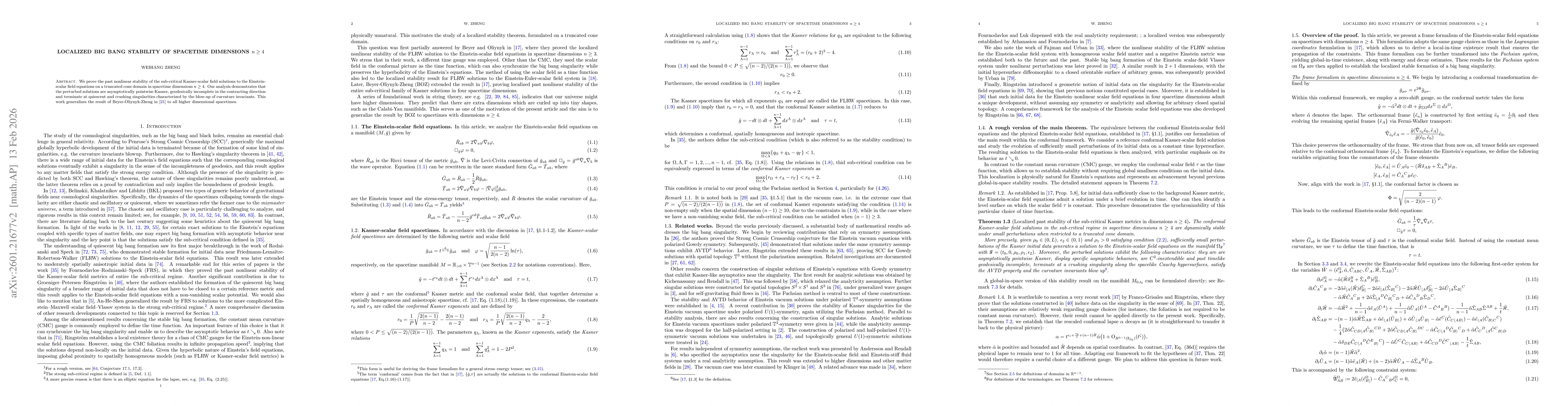 Thumbnail for Localized Big Bang Stability of Spacetime Dimensions $n\geq4$