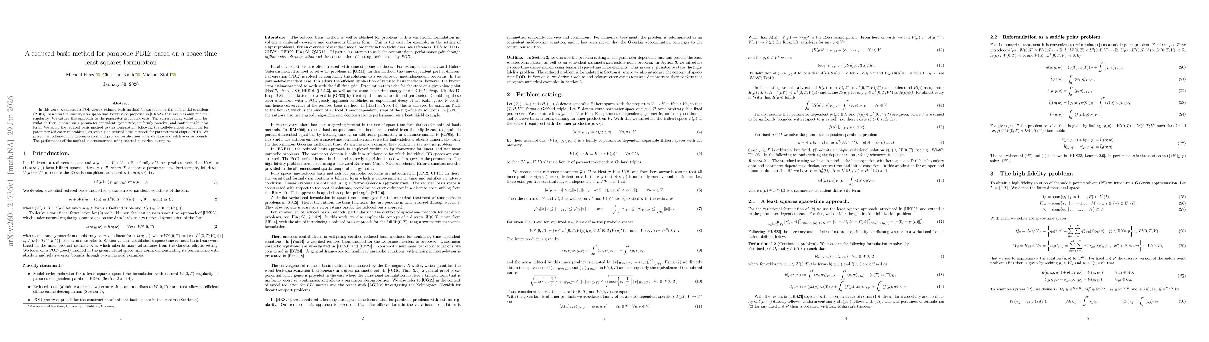 Thumbnail for A reduced basis method for parabolic PDEs based on a space-time least squares formulation