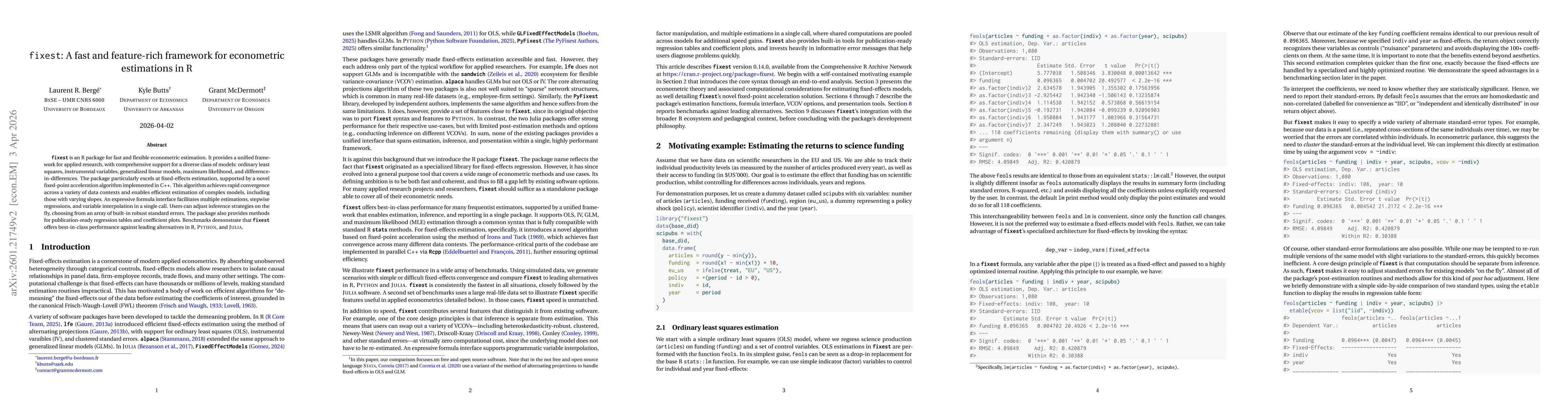 Thumbnail for Fast and user-friendly econometrics estimations: The R package fixest