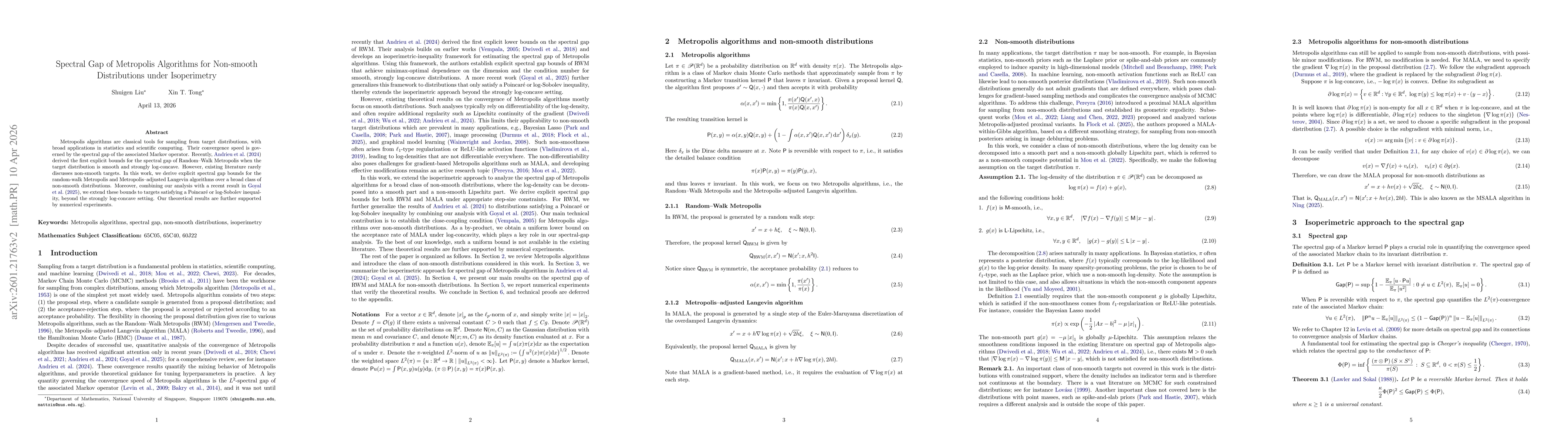 Thumbnail for Spectral Gap of Metropolis Algorithms for Non-smooth Distributions under Isoperimetry
