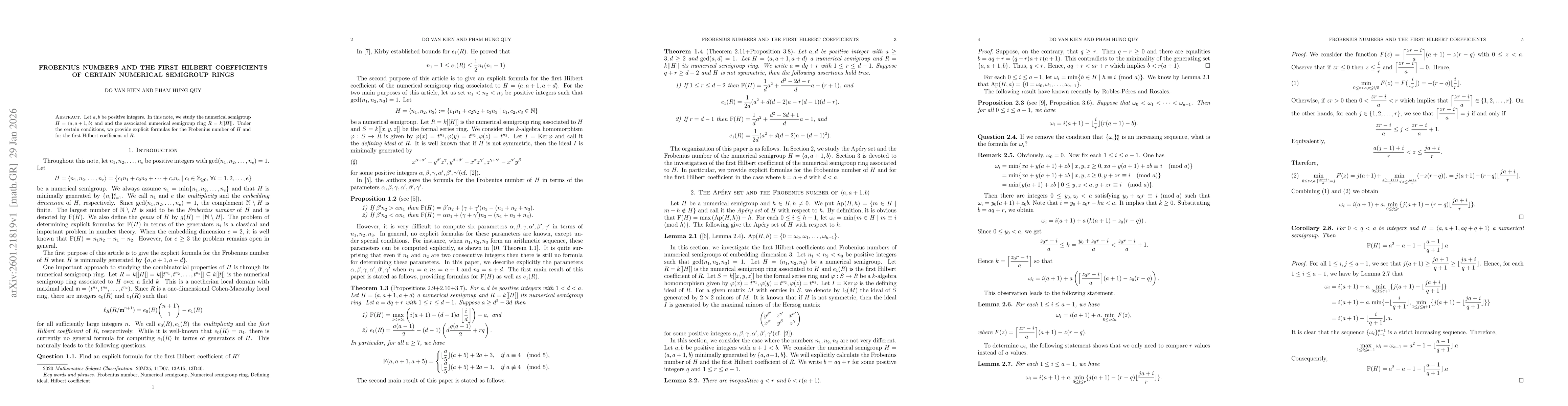 Thumbnail for Frobenius numbers and the first Hilbert coefficients of certain numerical semigroup rings