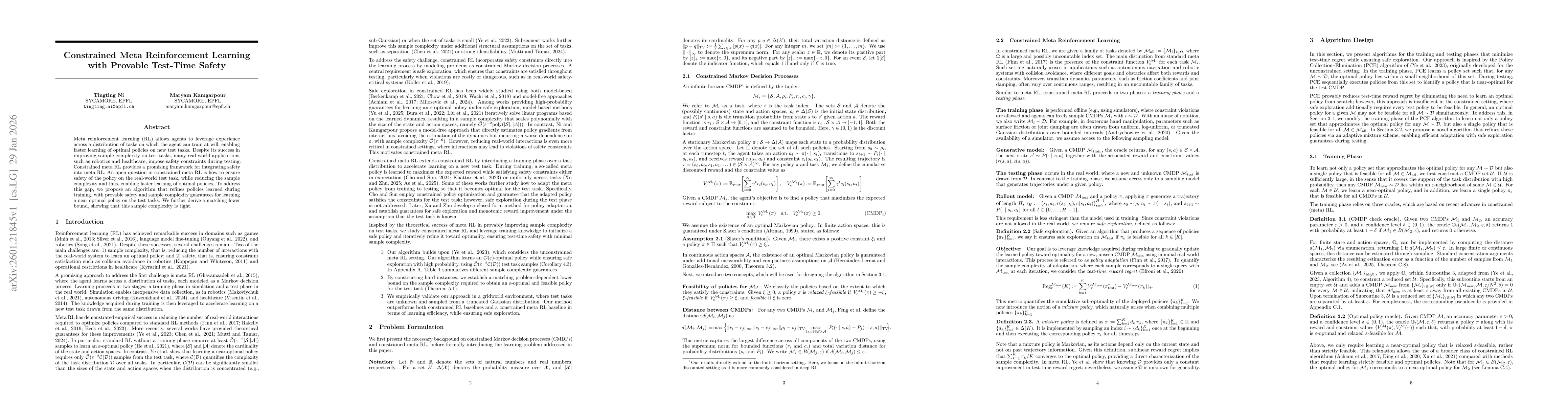 Thumbnail for Constrained Meta Reinforcement Learning with Provable Test-Time Safety