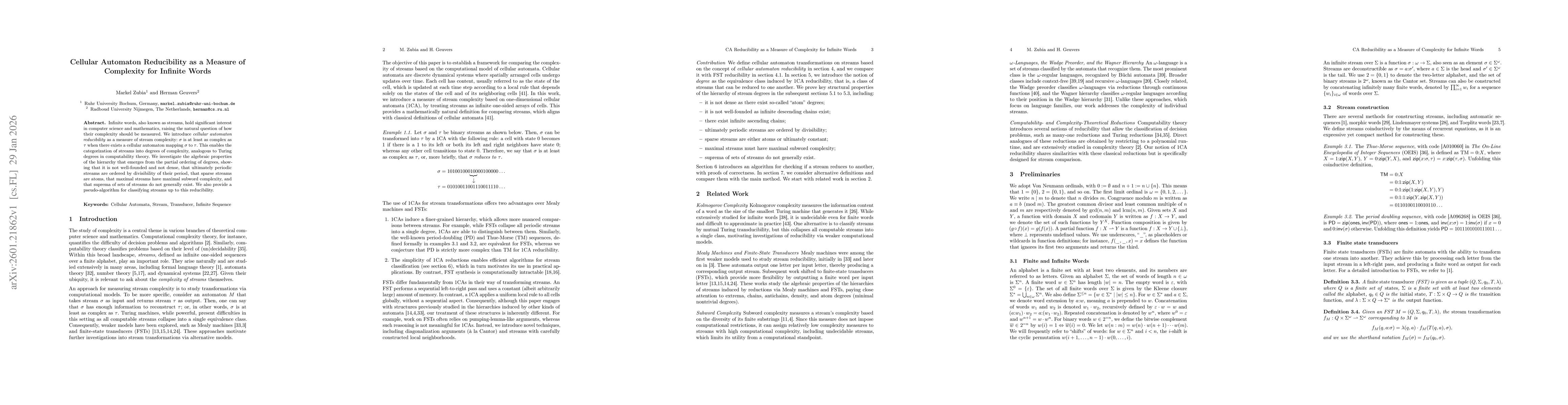 Thumbnail for Cellular Automaton Reducibility as a Measure of Complexity for Infinite Words