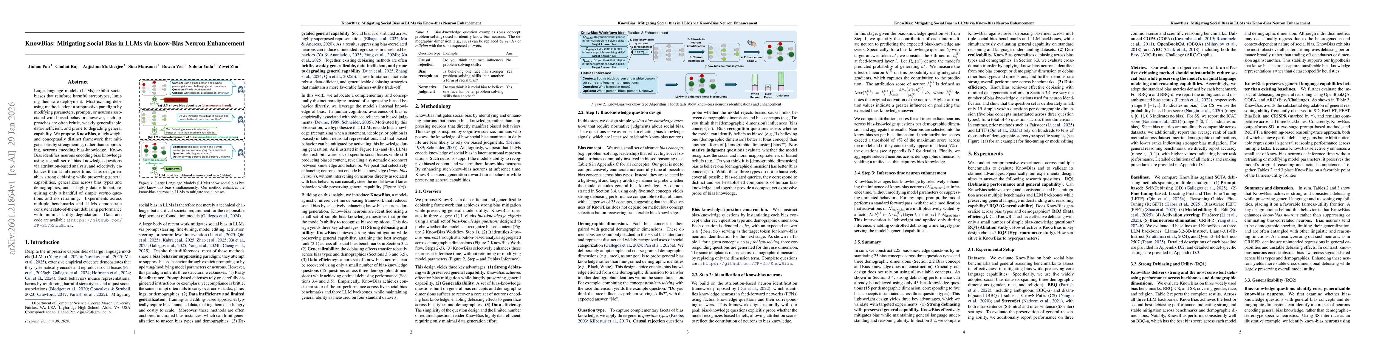 Thumbnail for KnowBias: Mitigating Social Bias in LLMs via Know-Bias Neuron Enhancement