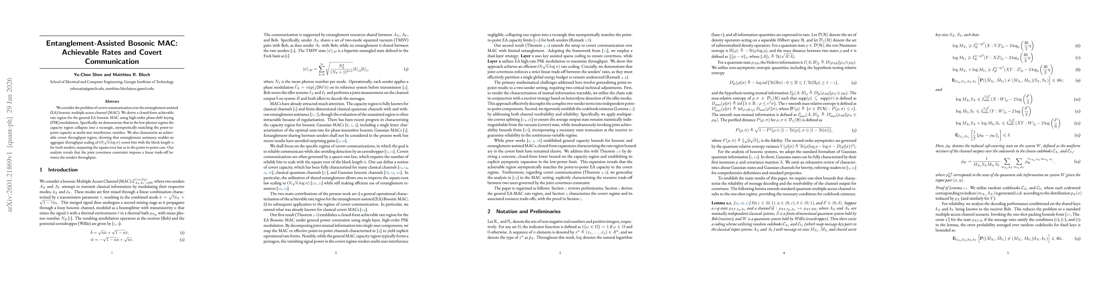 Thumbnail for Entanglement-Assisted Bosonic MAC: Achievable Rates and Covert Communication