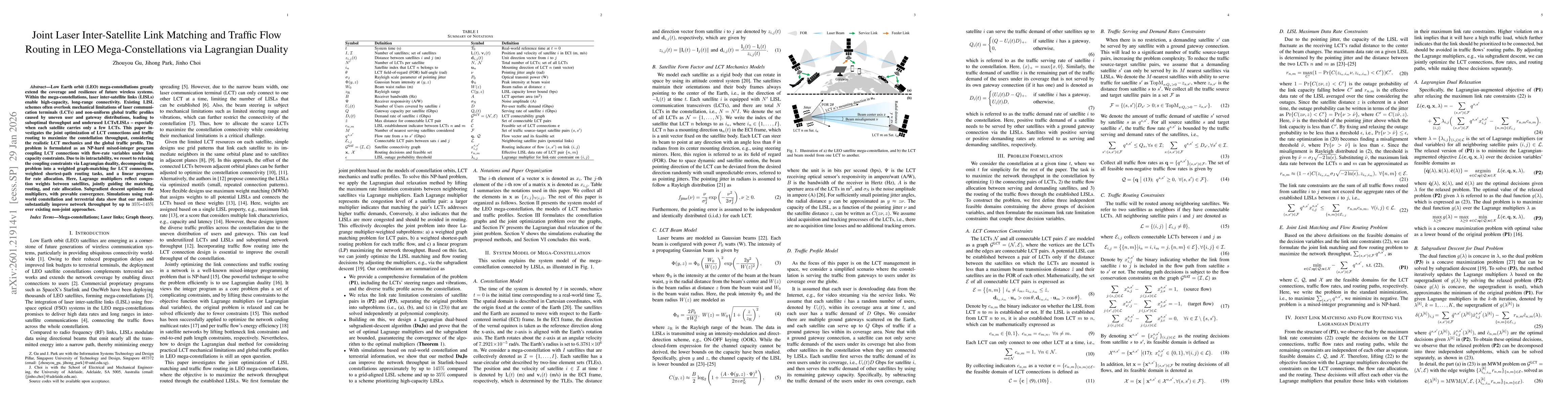 Thumbnail for Joint Laser Inter-Satellite Link Matching and Traffic Flow Routing in LEO Mega-Constellations via Lagrangian Duality