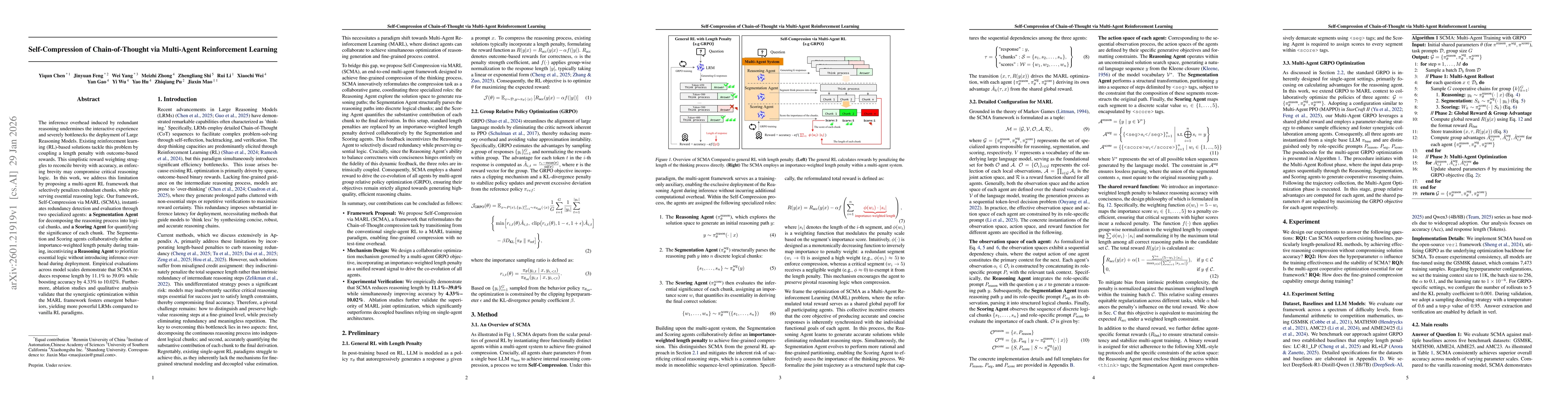 Thumbnail for Self-Compression of Chain-of-Thought via Multi-Agent Reinforcement Learning