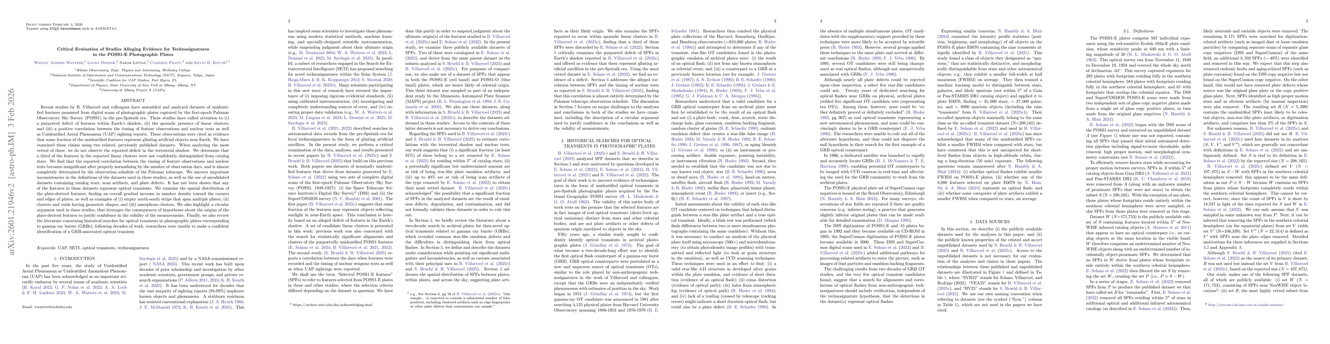 Thumbnail for Critical Evaluation of Studies Alleging Evidence for Technosignatures in the POSS1-E Photographic Plates