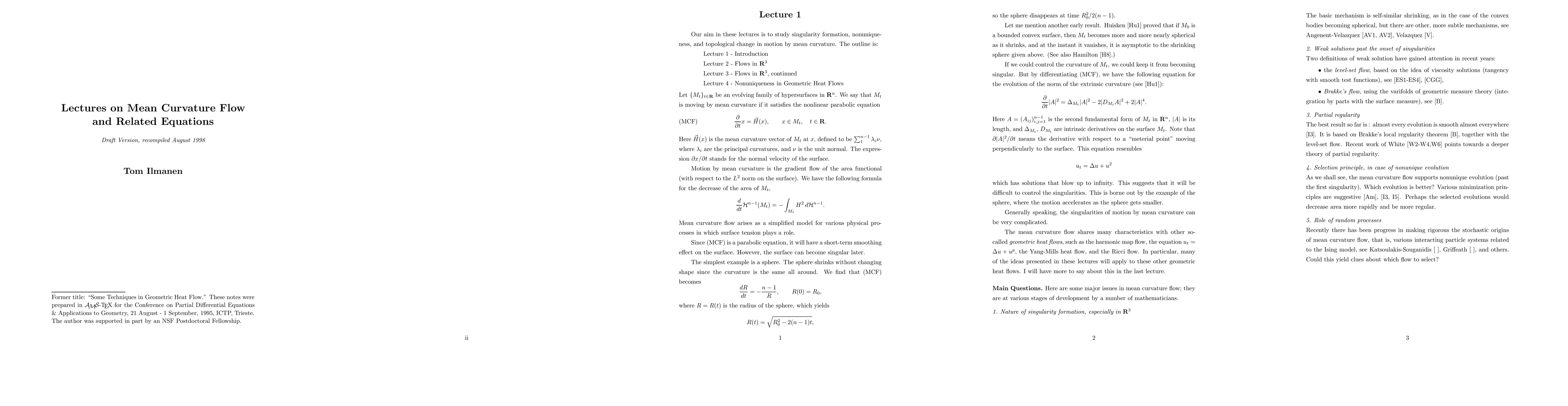 Thumbnail for Lectures on Mean Curvature Flow and Related Equations