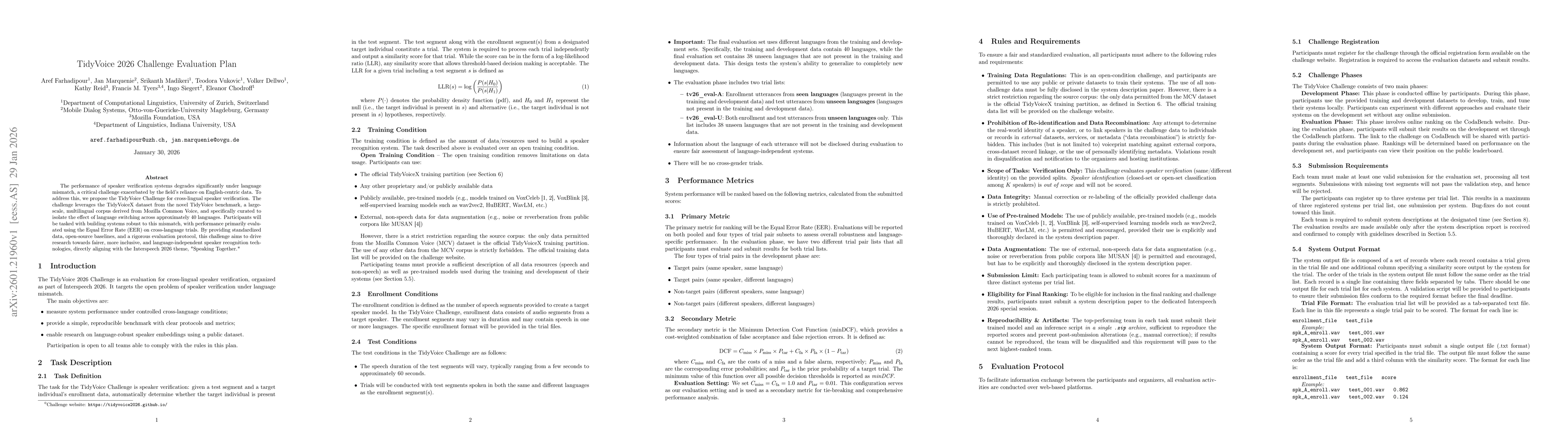 Thumbnail for TidyVoice 2026 Challenge Evaluation Plan