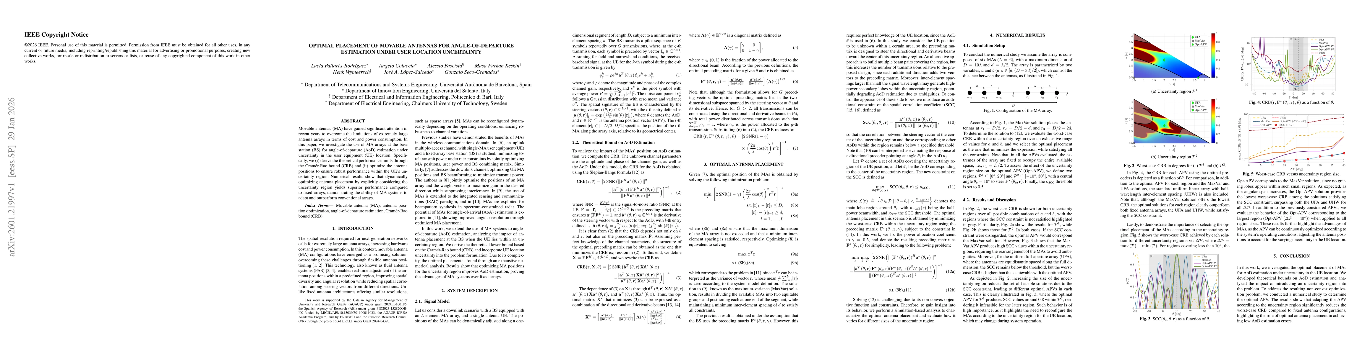 Thumbnail for Optimal Placement of Movable Antennas for Angle-of-Departure Estimation Under User Location Uncertainty