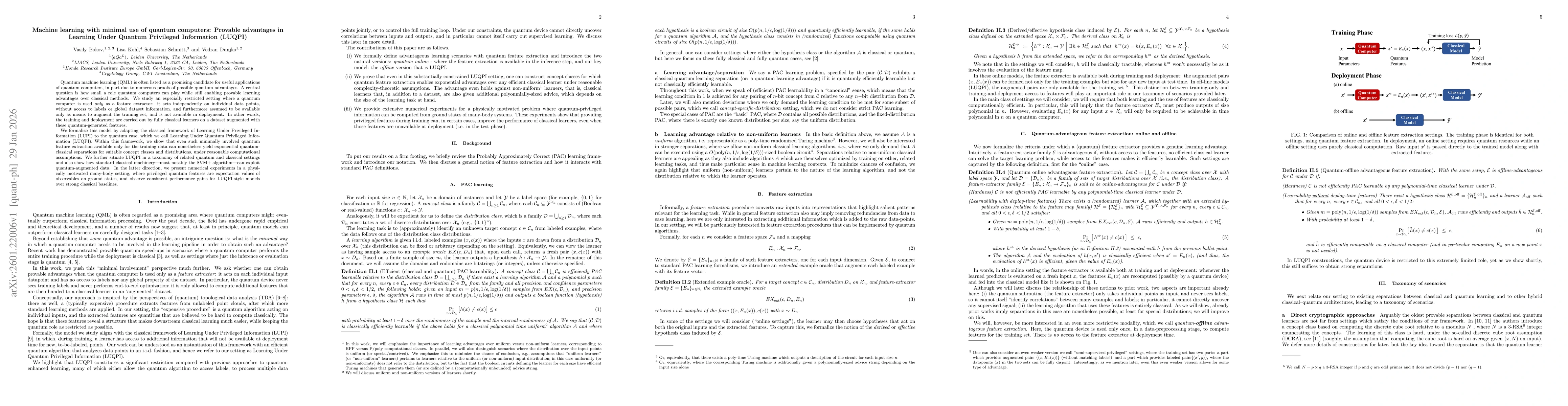 Thumbnail for Machine learning with minimal use of quantum computers: Provable advantages in Learning Under Quantum Privileged Information (LUQPI)