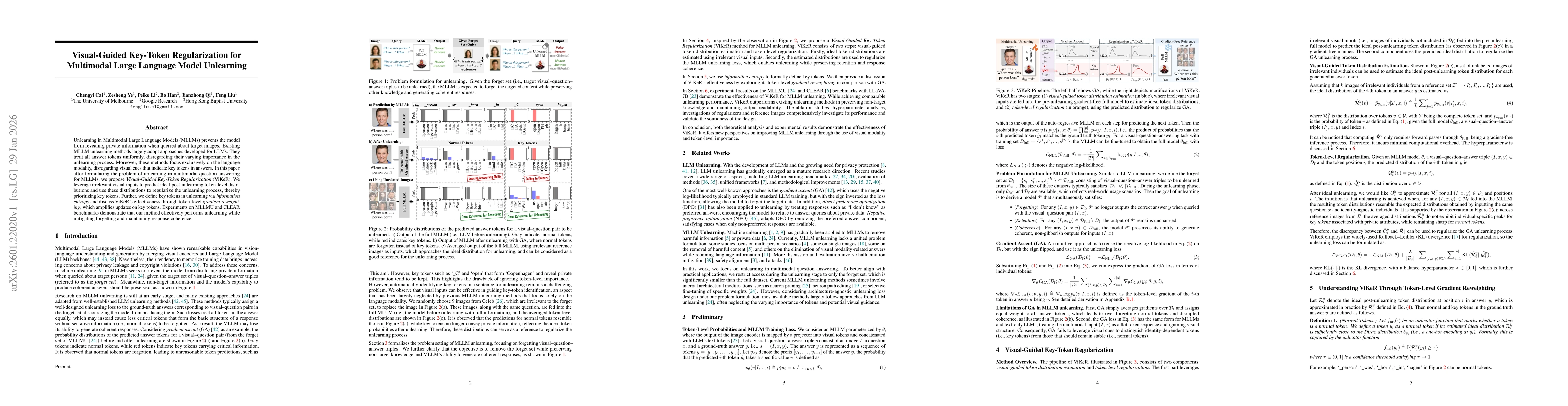 Thumbnail for Visual-Guided Key-Token Regularization for Multimodal Large Language Model Unlearning
