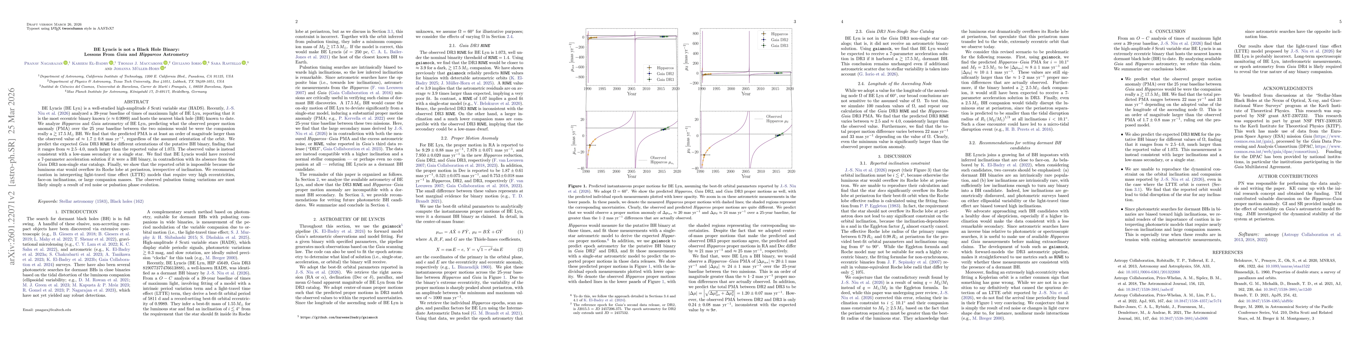 Thumbnail for BE Lyncis is not a Black Hole Binary: Lessons From Gaia and Hipparcos Astrometry
