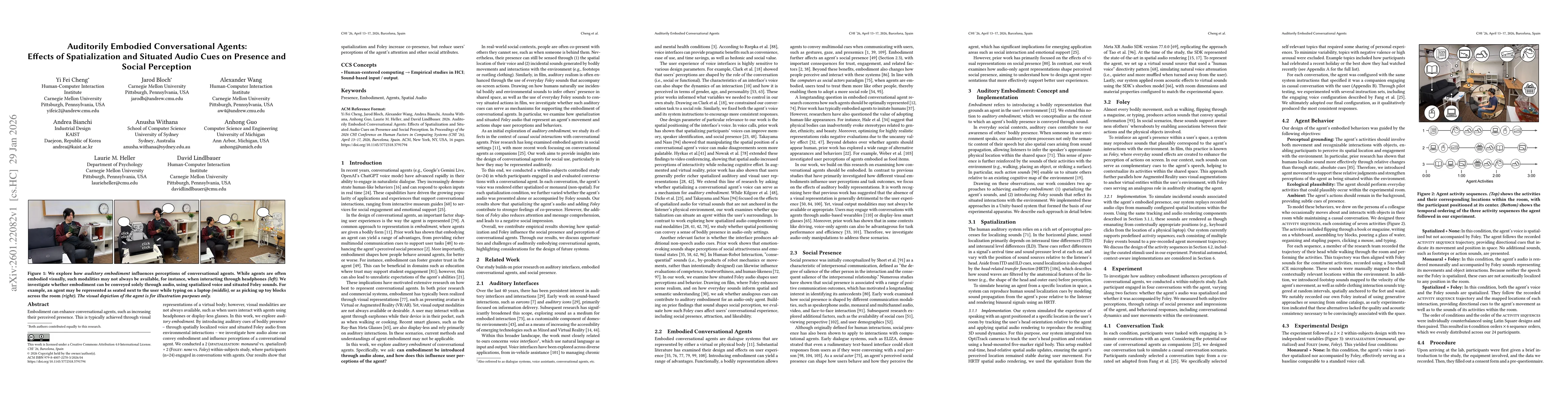 Thumbnail for Auditorily Embodied Conversational Agents: Effects of Spatialization and Situated Audio Cues on Presence and Social Perception