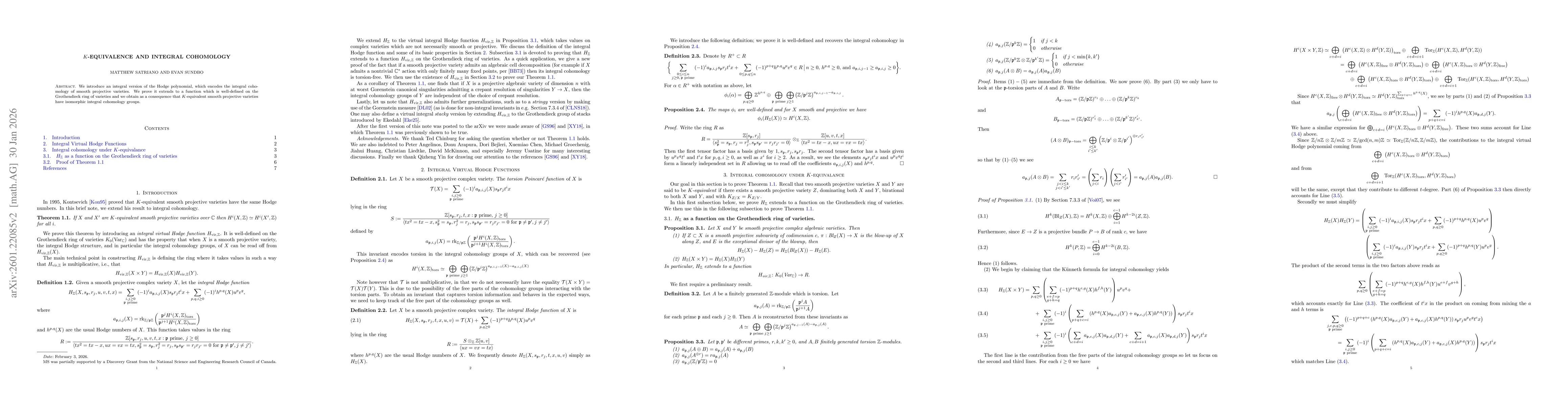 Thumbnail for $K$-Equivalence and Integral Cohomology