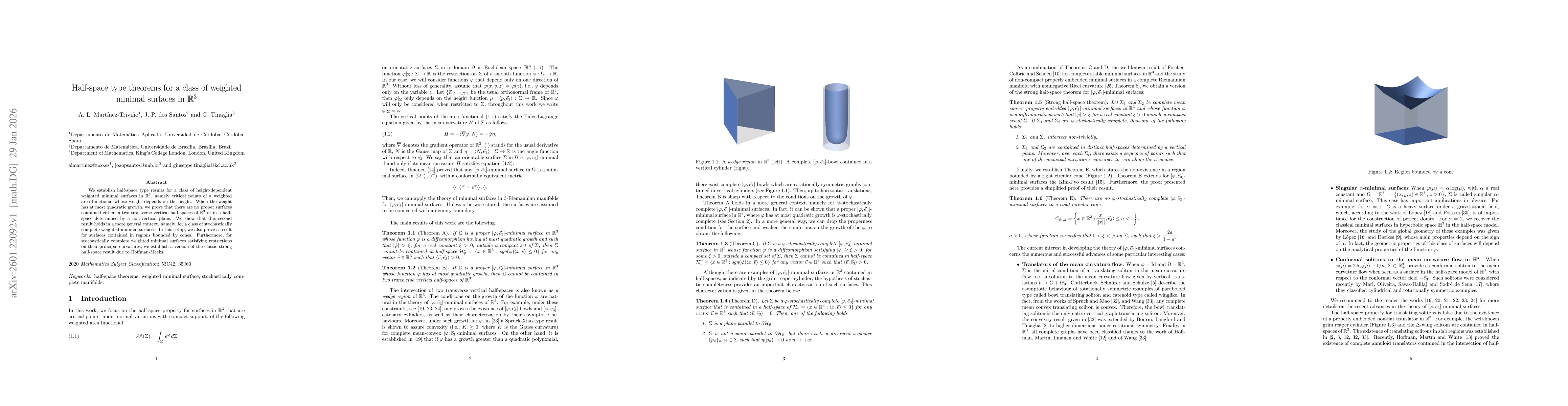 Thumbnail for Half-space type theorems for a class of weighted minimal surfaces in $\mathbb{R}^{3}$