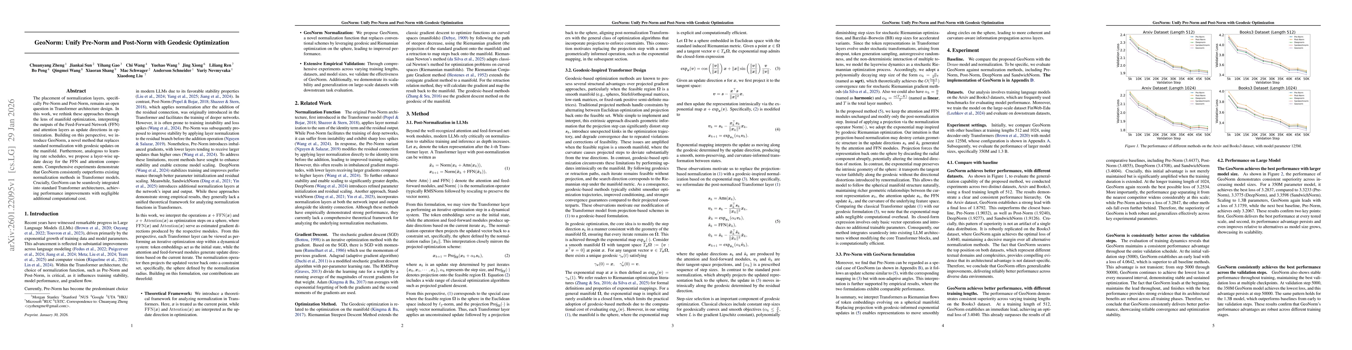 Thumbnail for GeoNorm: Unify Pre-Norm and Post-Norm with Geodesic Optimization