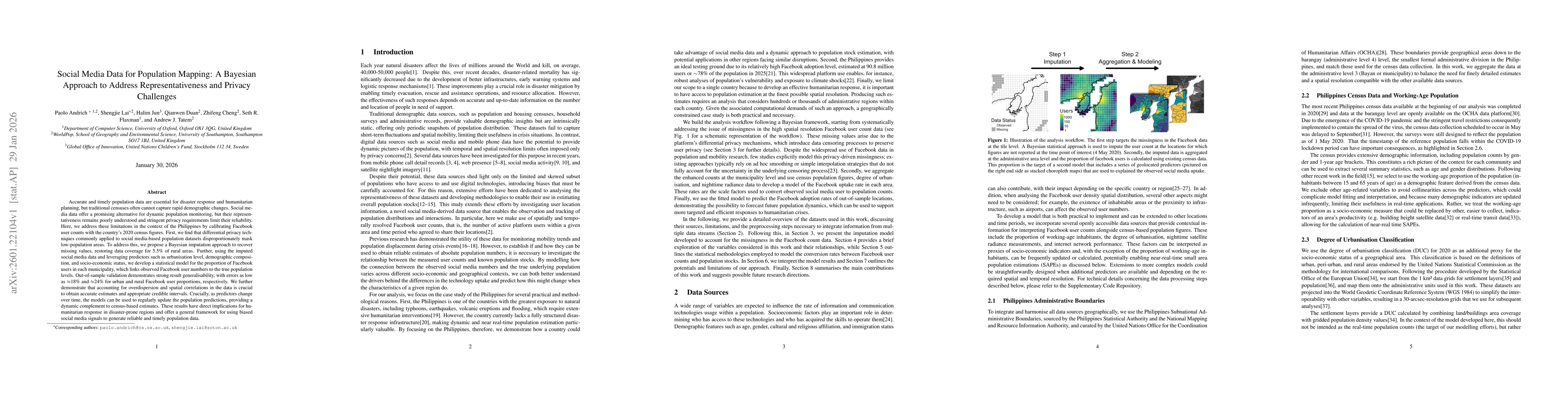 Thumbnail for Social Media Data for Population Mapping: A Bayesian Approach to Address Representativeness and Privacy Challenges