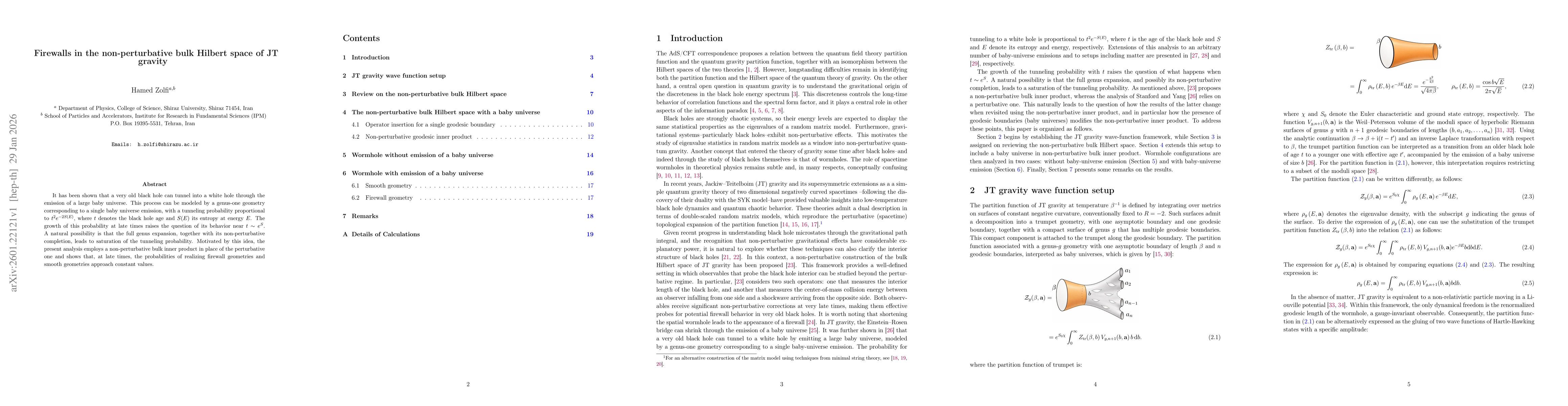 Thumbnail for Firewalls in the non-perturbative bulk Hilbert space of JT gravity