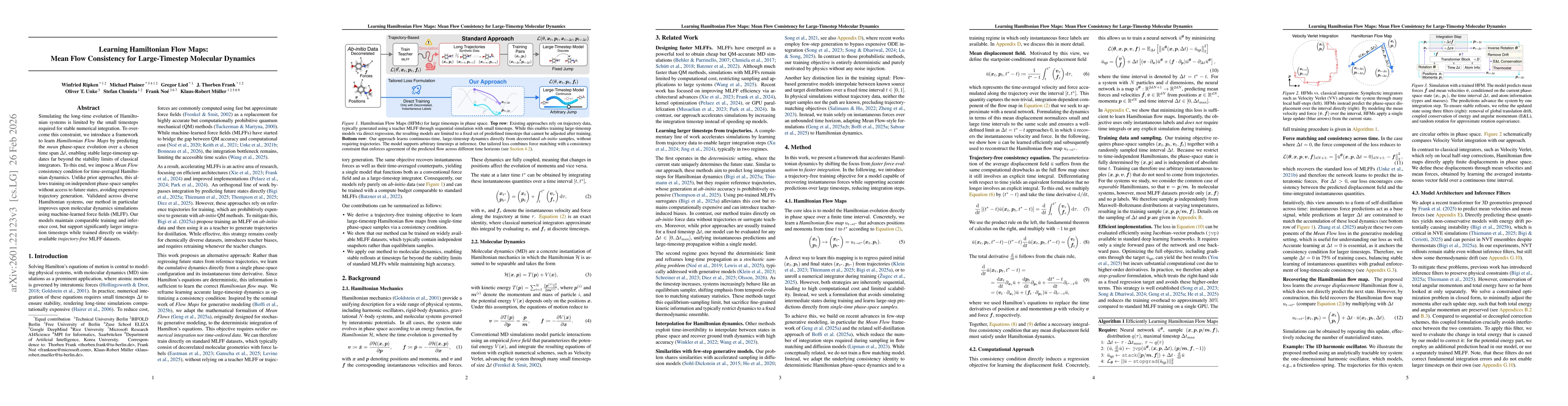 Thumbnail for Learning Hamiltonian Flow Maps: Mean Flow Consistency for Large-Timestep Molecular Dynamics