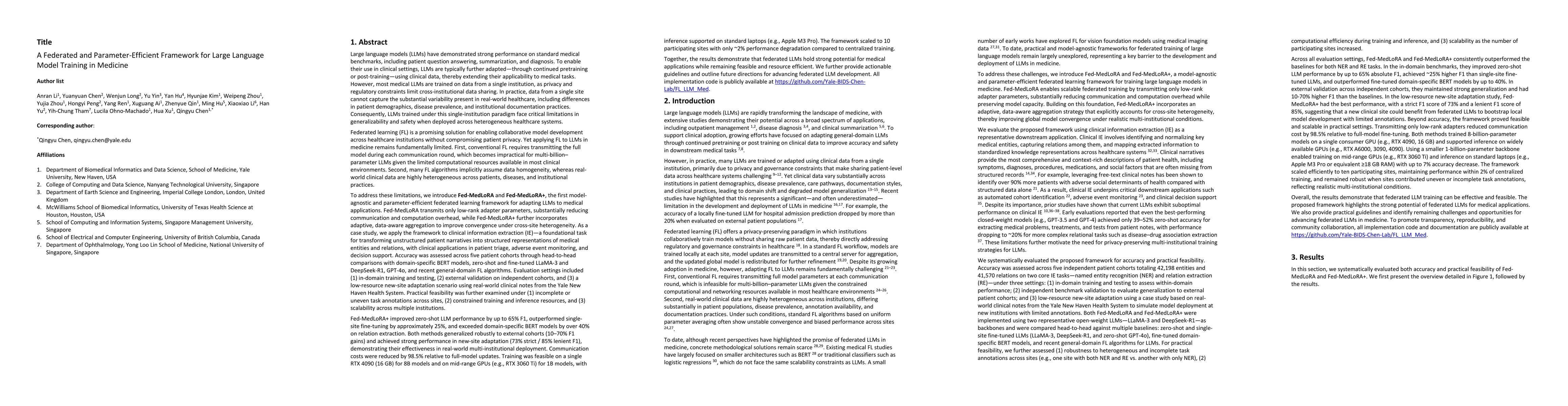 Thumbnail for A Federated and Parameter-Efficient Framework for Large Language Model Training in Medicine