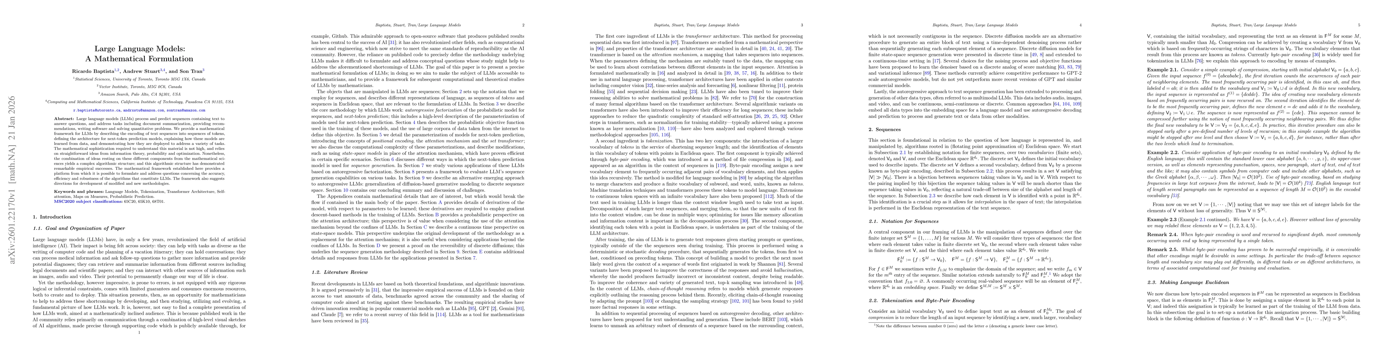 Thumbnail for Large Language Models: A Mathematical Formulation