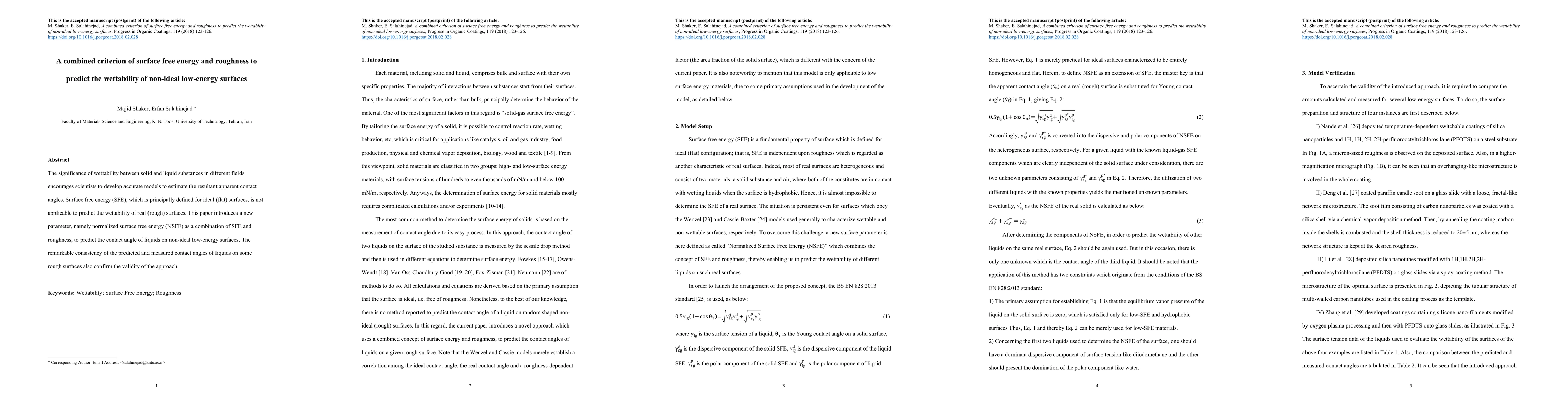 Thumbnail for A combined criterion of surface free energy and roughness to predict the wettability of non-ideal low-energy surfaces