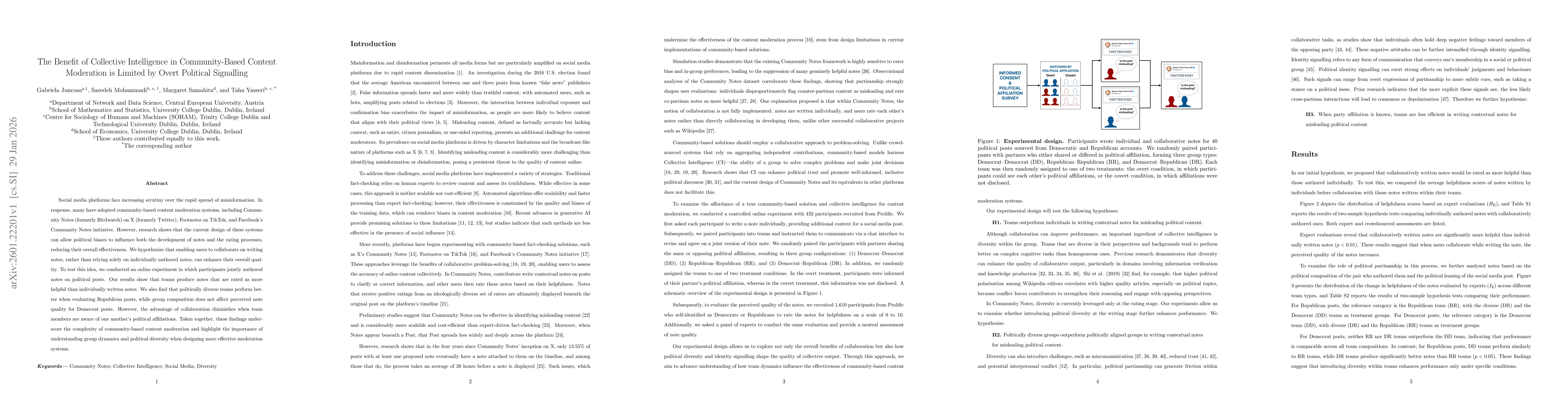 Thumbnail for The Benefit of Collective Intelligence in Community-Based Content Moderation is Limited by Overt Political Signalling