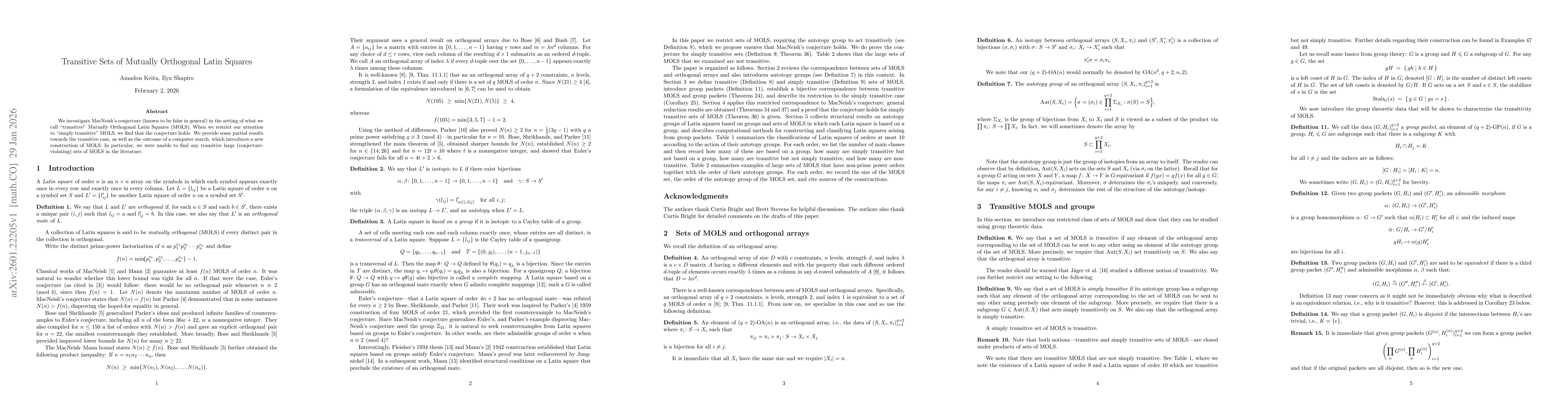 Thumbnail for Transitive Sets of Mutually Orthogonal Latin Squares