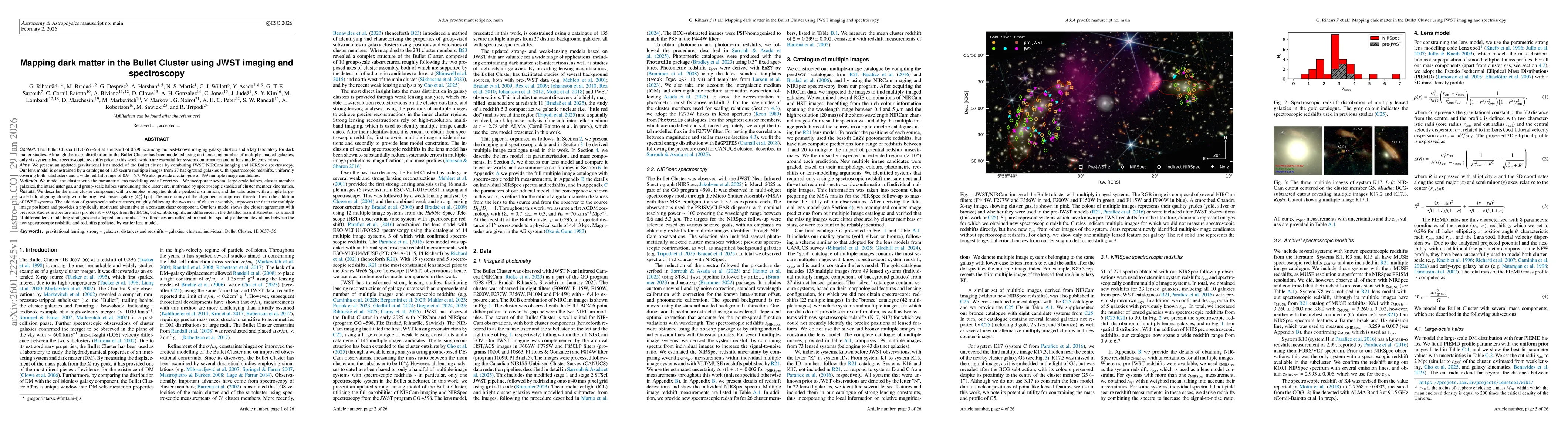 Thumbnail for Mapping dark matter in the Bullet Cluster using JWST imaging and spectroscopy