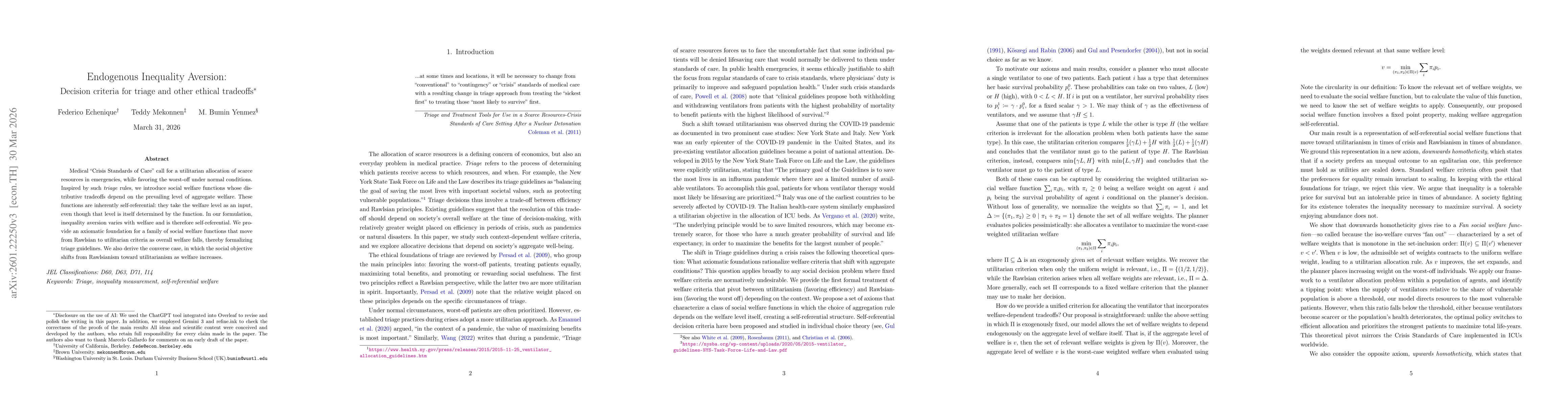 Thumbnail for Endogenous Inequality Aversion: Decision criteria for triage and other ethical tradeoffs
