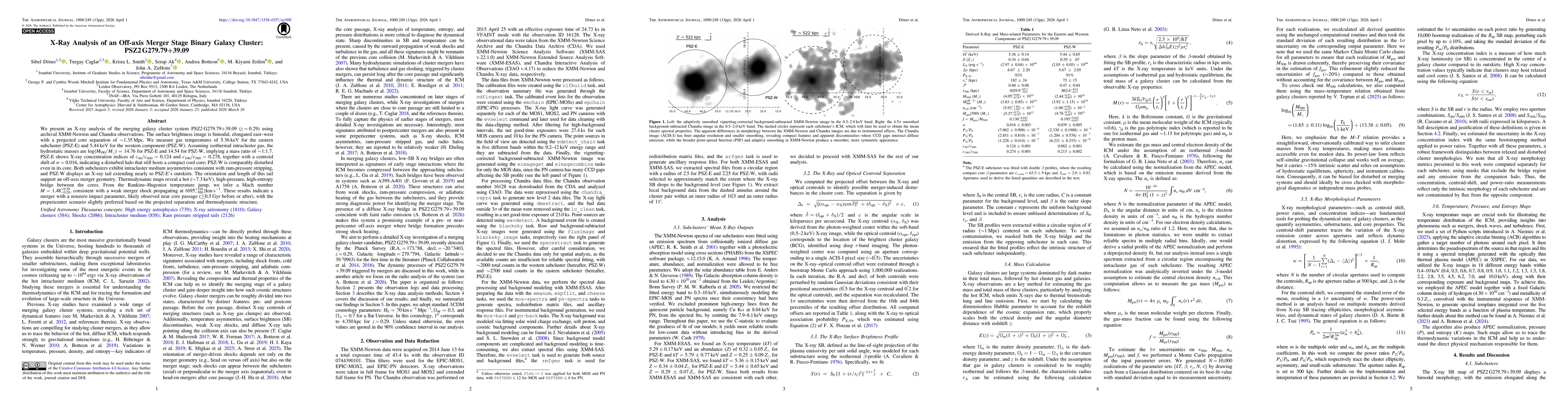 Thumbnail for X-Ray Analysis of an Off-Axis Merger Stage Binary Galaxy Cluster: PSZ2 G279.79+39.09