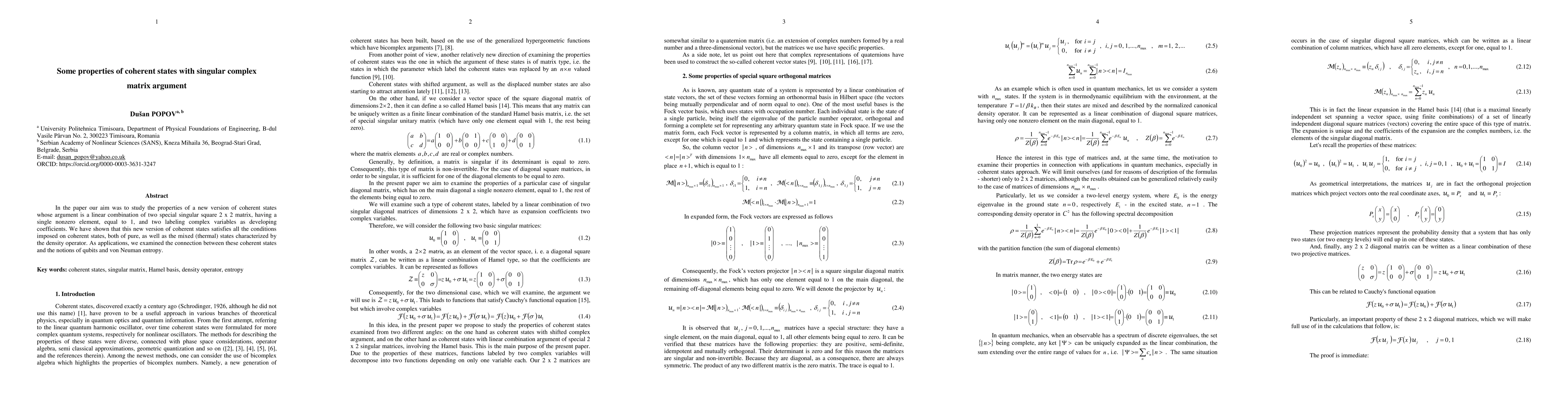 Thumbnail for Some properties of coherent states with singular complex matrix argument