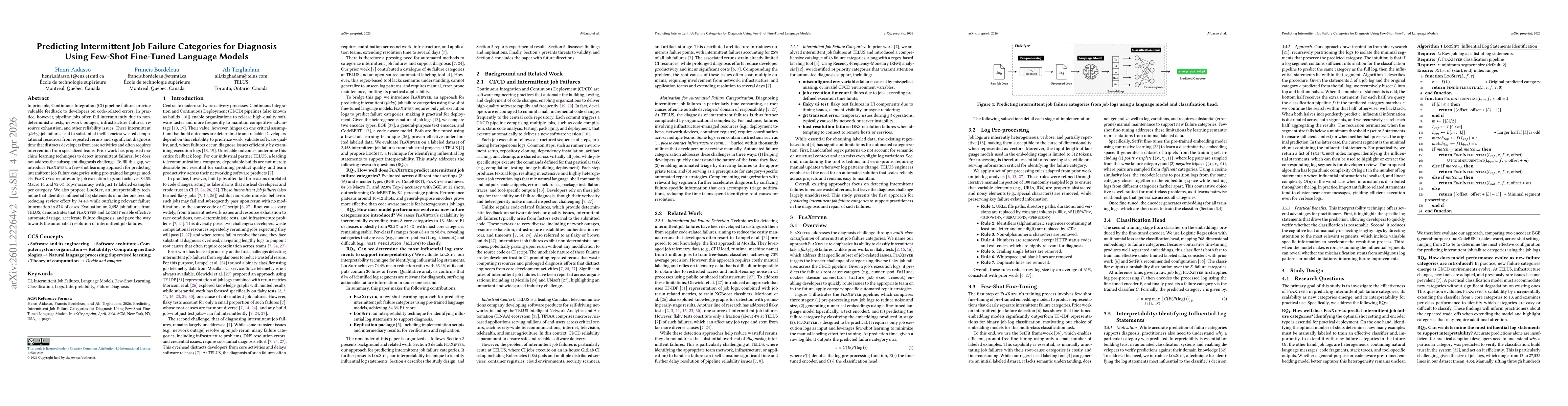 Thumbnail for Predicting Intermittent Job Failure Categories for Diagnosis Using Few-Shot Fine-Tuned Language Models