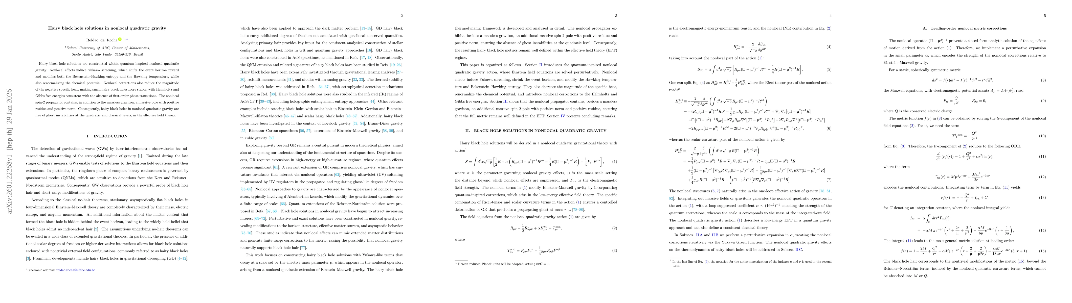 Thumbnail for Hairy black hole solutions in nonlocal quadratic gravity