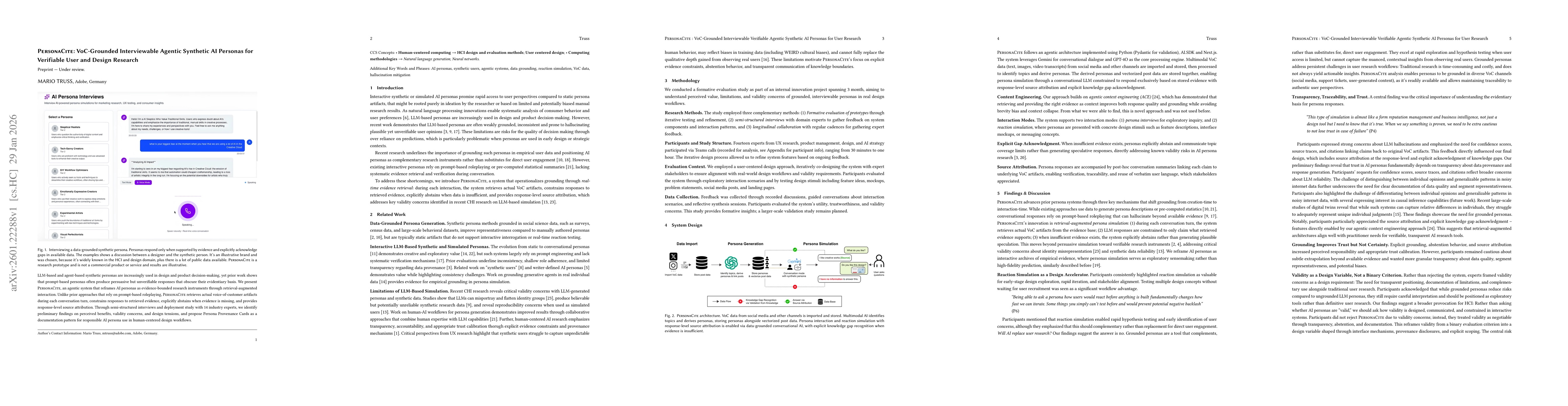 Thumbnail for PersonaCite: VoC-Grounded Interviewable Agentic Synthetic AI Personas for Verifiable User and Design Research