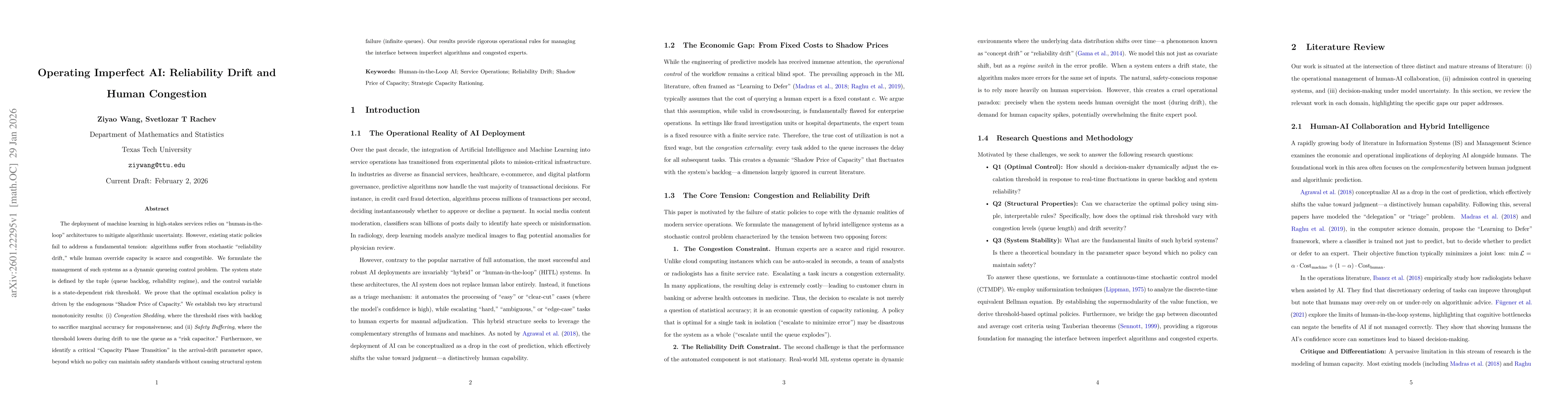 Thumbnail for Operating Imperfect AI: Reliability Drift and Human Congestion