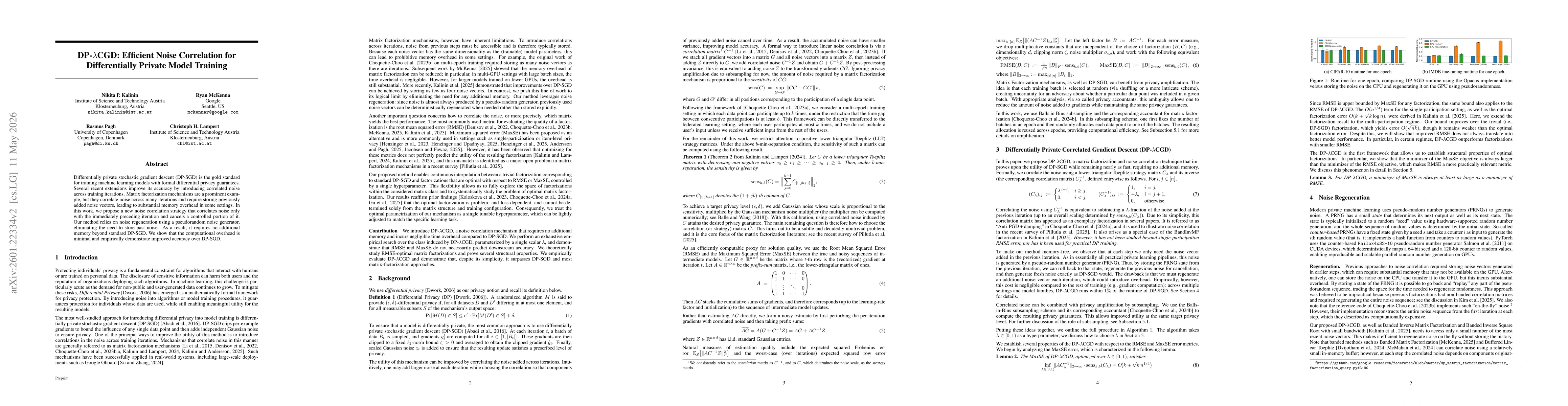 Thumbnail for DP-$λ$CGD: Efficient Noise Correlation for Differentially Private Model Training