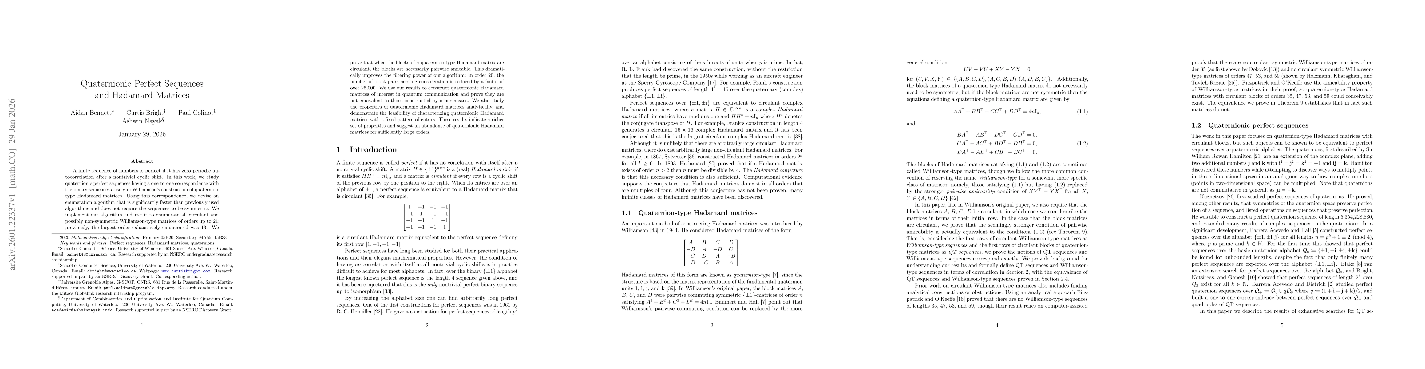 Thumbnail for Quaternionic Perfect Sequences and Hadamard Matrices