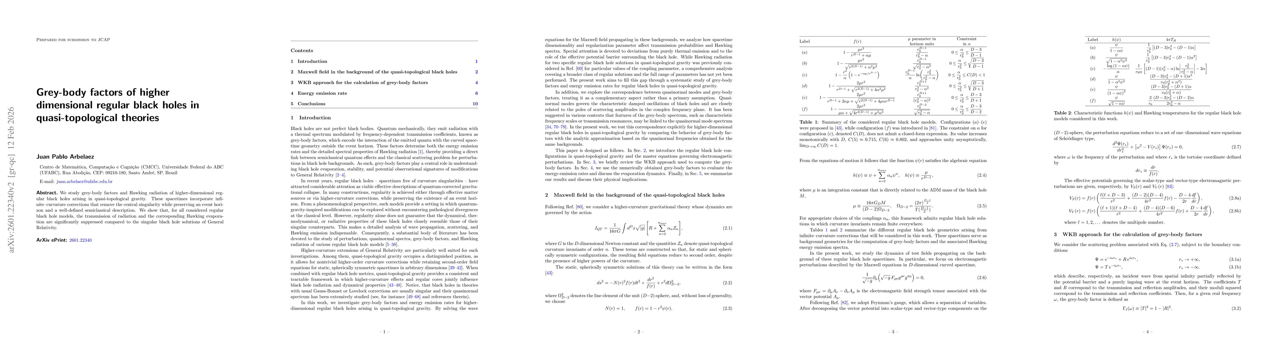 Thumbnail for Grey-body factors of higher dimensional regular black holes in quasi-topological theories