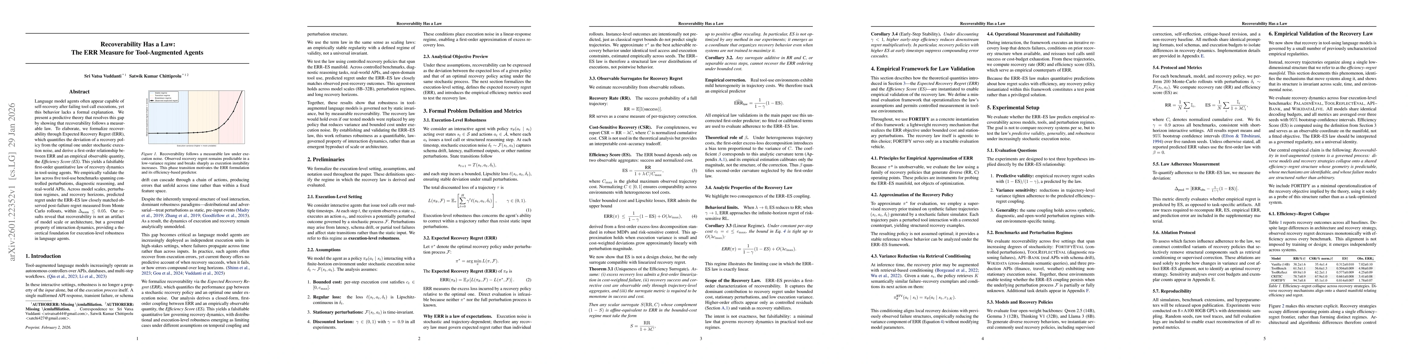 Thumbnail for Recoverability Has a Law: The ERR Measure for Tool-Augmented Agents