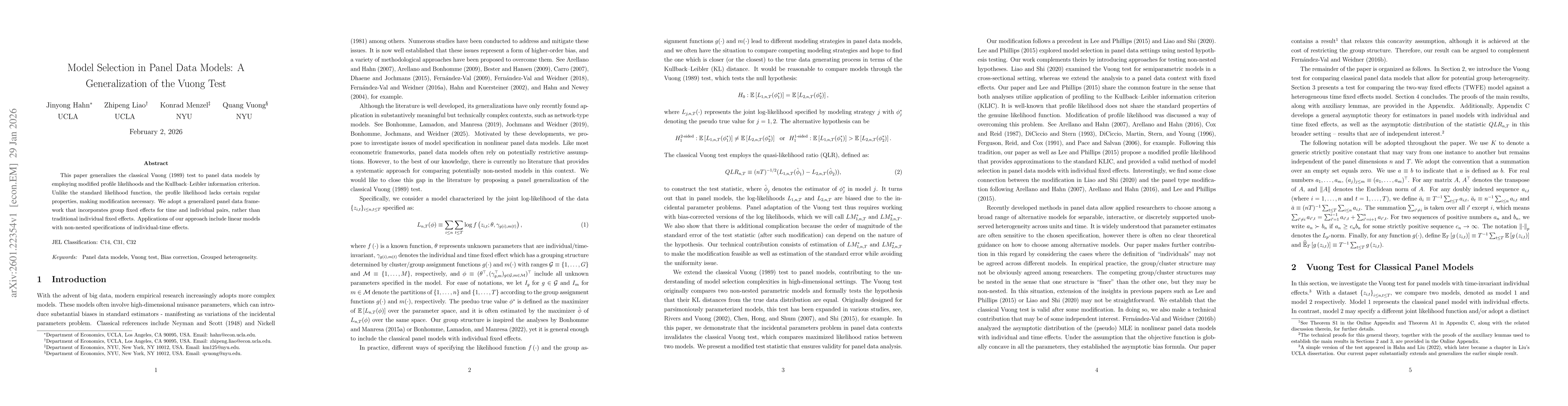 Thumbnail for Model Selection in Panel Data Models: A Generalization of the Vuong Test