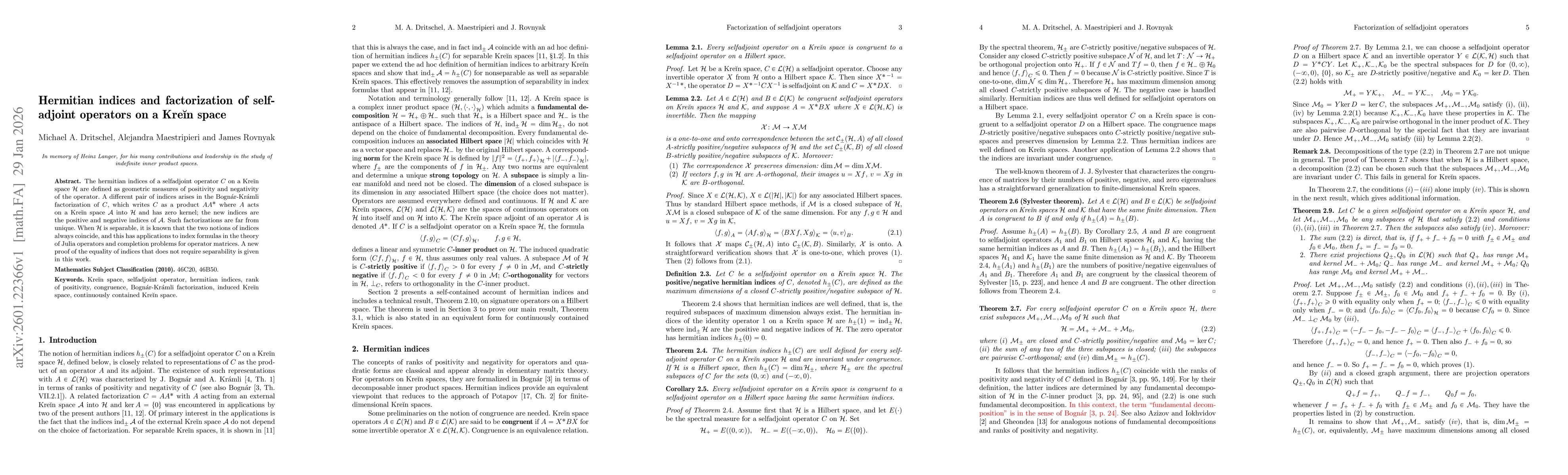 Thumbnail for Hermitian indices and factorization of selfadjoint operators on a Kreĭn space
