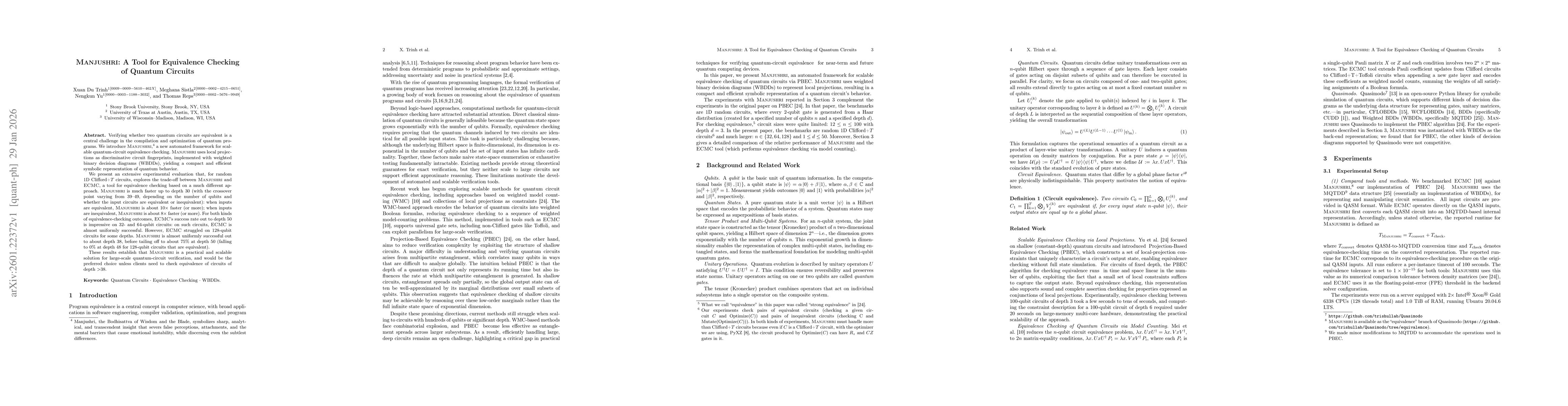 Thumbnail for Manjushri: A Tool for Equivalence Checking of Quantum Circuits
