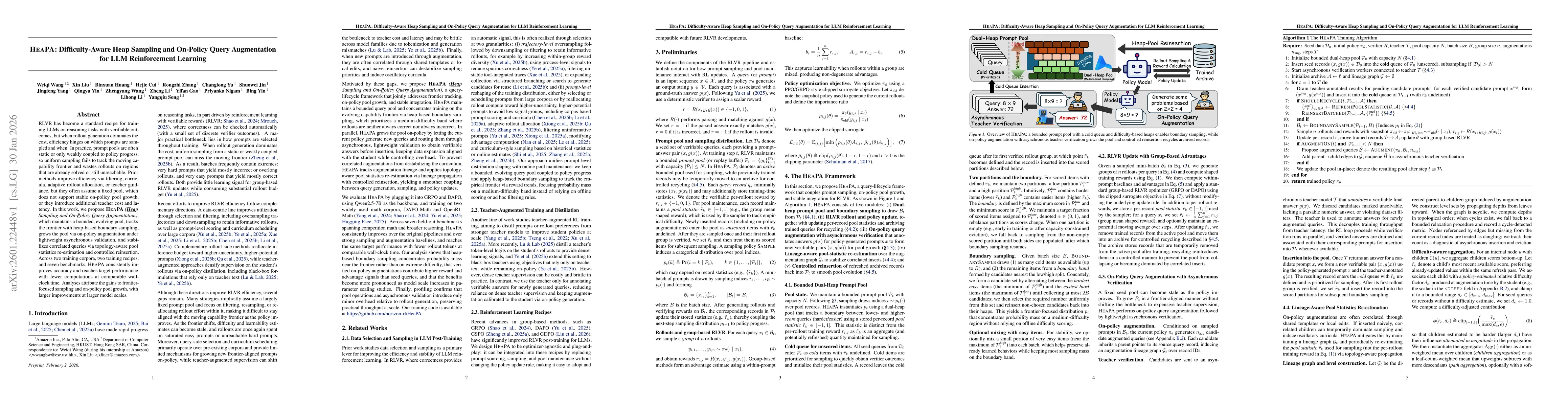 Thumbnail for HeaPA: Difficulty-Aware Heap Sampling and On-Policy Query Augmentation for LLM Reinforcement Learning
