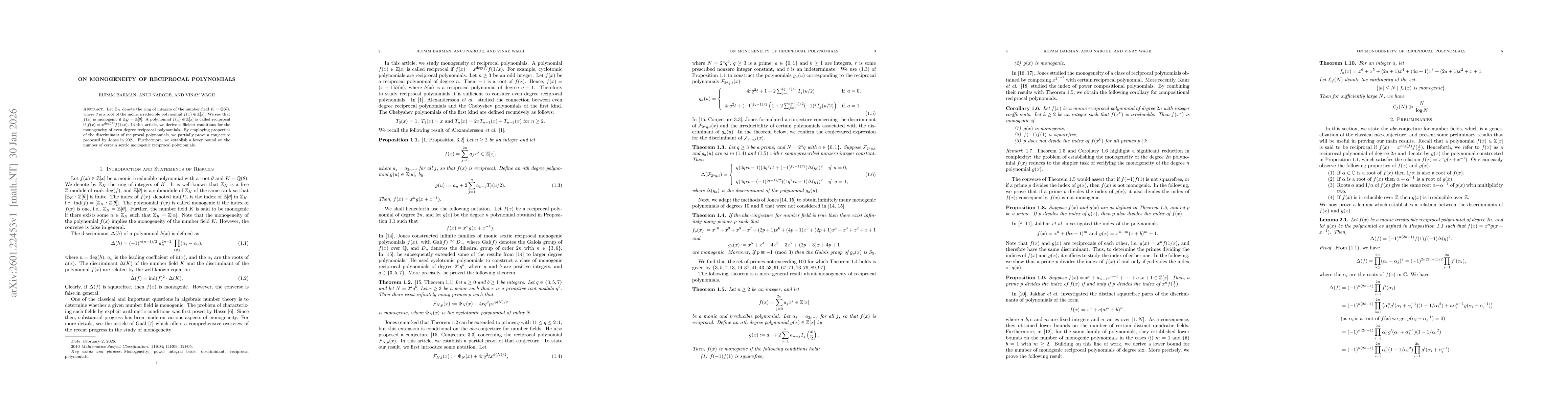 Thumbnail for On Monogeneity of reciprocal polynomials